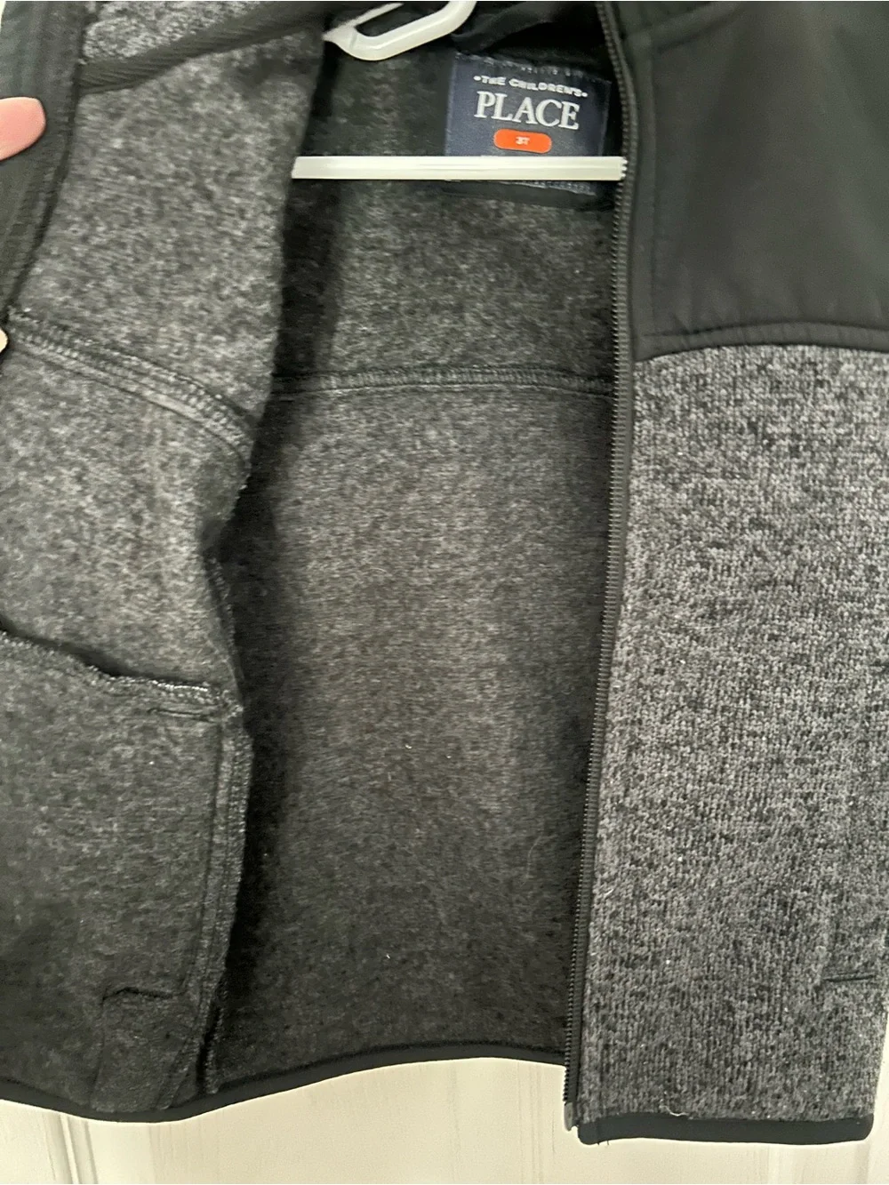 Toddler Boys, The Children's Place, Gray and Black Full-Zip Knit Fleece Jacket,